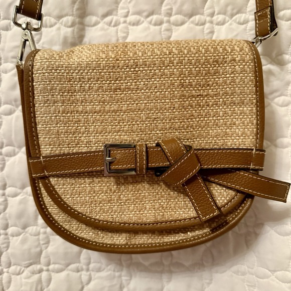 J. Jill Handbags - J.Jill Addison Saddlebag crossbody woven jute with brown leather trim